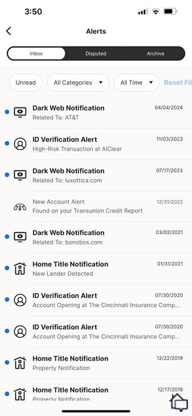 Our LifeLock alerts over the years