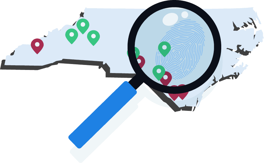 North Carolina header map with magnifying glass