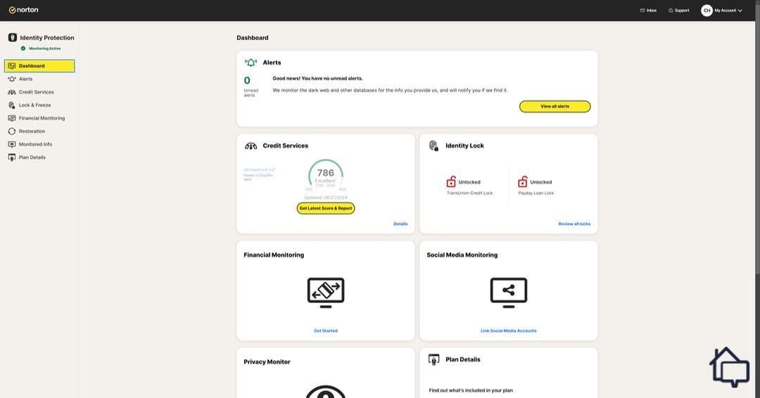 LifeLock’s dashboard showed us key information from each submenu.